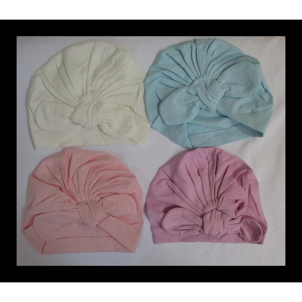 4 Baby Girls Big Bow Hats Cotton Turban Knot Stretchy Headwrap Toddlers 0-12